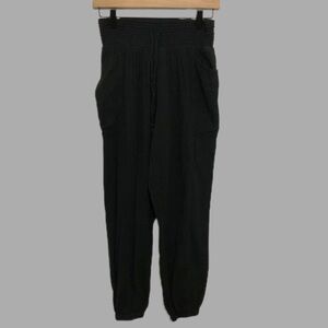 Aerie Black Cotton Blend Slouchy Jogger Pullon Drawstring Pants Small Petite